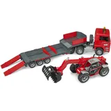 Bruder 02774 - MAN TGA LKW mit Tieflader und Manitou Teleskoplader rot 1:16