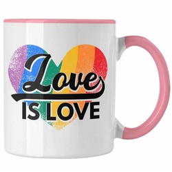 Trendation Tasse Trendation – LGBT Tasse Geschenk für Schwule Lesben Transgender Regenbogen Lustige Grafik Regenbogen Love Is Love rosa