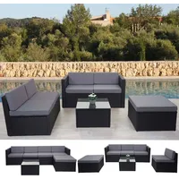 Mendler Poly-Rattan-Garnitur HWC-D24, Garten-/Lounge-Set Sofa anthrazit, Polster grau - Grau