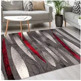 Mazovia Designteppich Modern Teppich Kurzflor Wohnzimmerteppich Robust und pflegeleicht GRAU, 160 x 230 cm, Fußbodenheizung,Allergiker geeignet,Farbecht,Pflegeleicht,Geometrisch grau|rot 160 x 230 cm