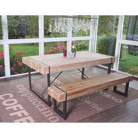 Mendler Esszimmergarnitur HWC-A15, Esstisch + 1x Sitzbank, Tanne Holz rustikal massiv MVG-zertifiziert ~ naturfarben 180cm
