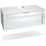 Vladon Waschbeckenunterschrank 96 x 36 cm Weiß matt/Weiß glänzend
