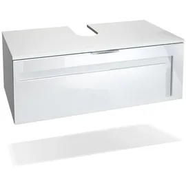 Vladon Waschbeckenunterschrank 96 x 36 cm Weiß matt/Weiß glänzend