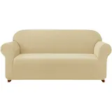 subrtex kariert Sofabezug Sofahusse Sesselbezug Stretchhusse Sofaüberwurf Couchhusse Spannbezug(3 Sitzer,Khaki)