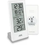 ADE Funkuhr digital mit Temperaturanzeige und Außensensor Weiß
