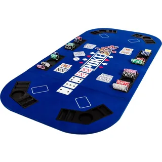 GAMES PLANET Faltbare Pokerauflage „Straight“ für bis zu 8 Spieler, Maße 160x80 cm, MDF Platte, 8 Getränkehalter, 8 Chiptrays, blau