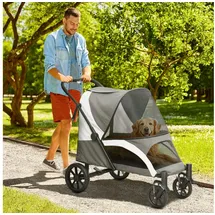 PawHut Hundewagen Hundebuggy klappbar für große Hunde & Katzen bis 30 kg Katzenbuggy mit Kissen Netzfenstern Türen Aufbewahrungstasche Katzenwagen Buggy Dunkelgrau