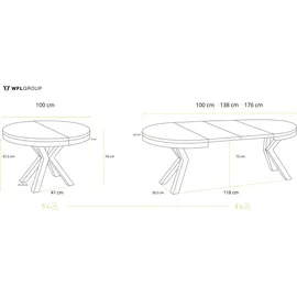 WFL GROUP Runder Ausziehbarer Esstisch im Loft-Stil - Industrieller Tisch mit schwarzen Metallbeinen - Platzsparender Tisch für Wohnzimmer - Grauer Beton - 100 cm