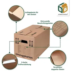 120 x Umzugskarton Spedition XXL 40 kg Traglast stabile Umzugskiste Umzug Umzugsmaterial 2-wellige Movebox BB-Verpackungen