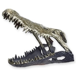 Casa Padrino Luxus Aluminium Deko Skulptur Krokodil Schädel Silber / Schwarz 36 x 24,2 x H. 30 cm - Aluminium Deko Figur - Wohnzimmer Deko - Schreibtisch Deko