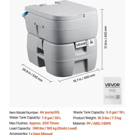 Vevor Tragbare Toilette mit 30 L Abnehmbarem Abwassertank
