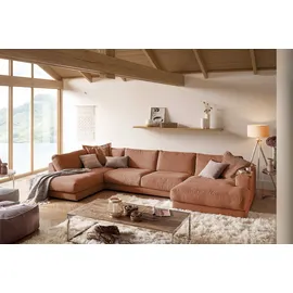 KAWOLA Wohnlandschaft U-Form Madeline Cord Longchair rechts rost