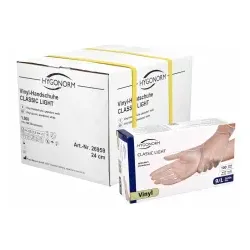 Hygonorm® Vinylhandschuhe Classic Light, gepudert, transparent 26919 , 1 Karton = 10 Packungen à 100 Stück, Größe L