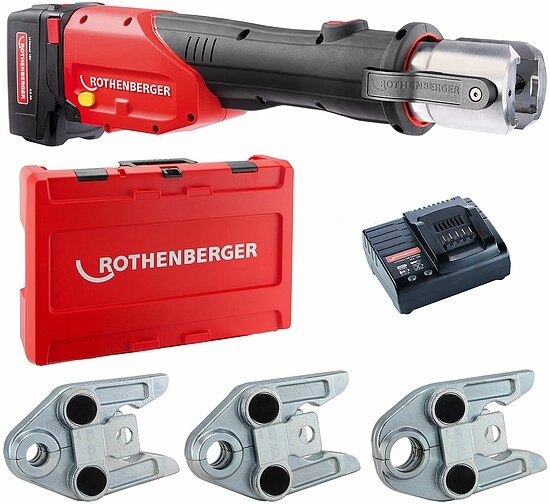 ROTHENBERGER ROMAX 4000 inkl. Akku 4,0 Ah, Schnellladegerät, System-Box und Pressbacken TH 16, 20, 26