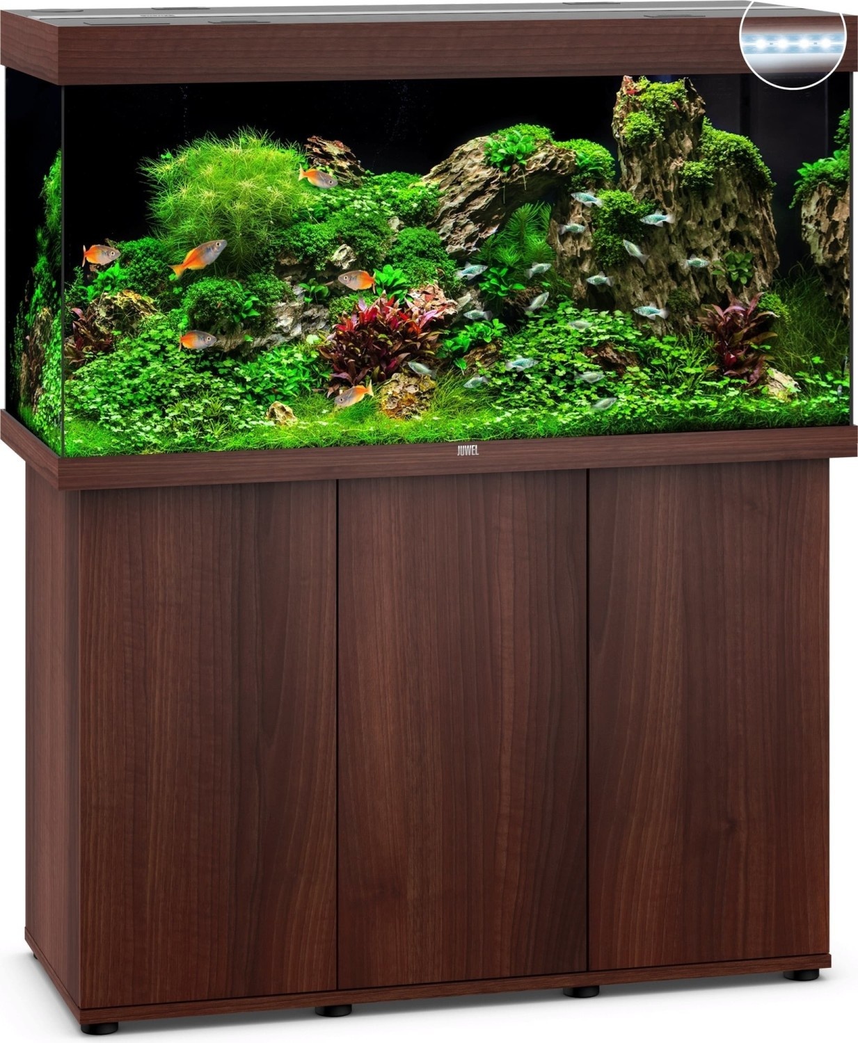 JUWEL Rio 240 SBX mit LED-Beleuchtung, Heizer, Filter und Unterschrank dunkles Holz