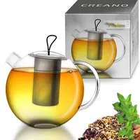 Creano Teekanne 'Jumbo' - 3-teiliges Teekannenset aus Glas mit Integriertem Edelstahl-Sieb & Deckel, Multifunktionale Design-Teekanne, All-in-One, 1,0l