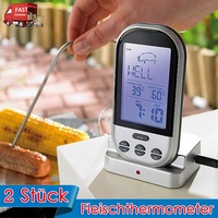 2x LCD Digital Funk Braten BBQ Grill Thermometer Fleischthermometer mit Fühler
