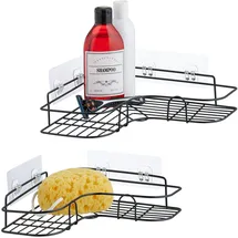 Relaxdays Duschablage ohne Bohren, 2er Set, Duschkorb Ecke, selbstklebend, Metall, Duschgelhalter in 2 Größen, schwarz