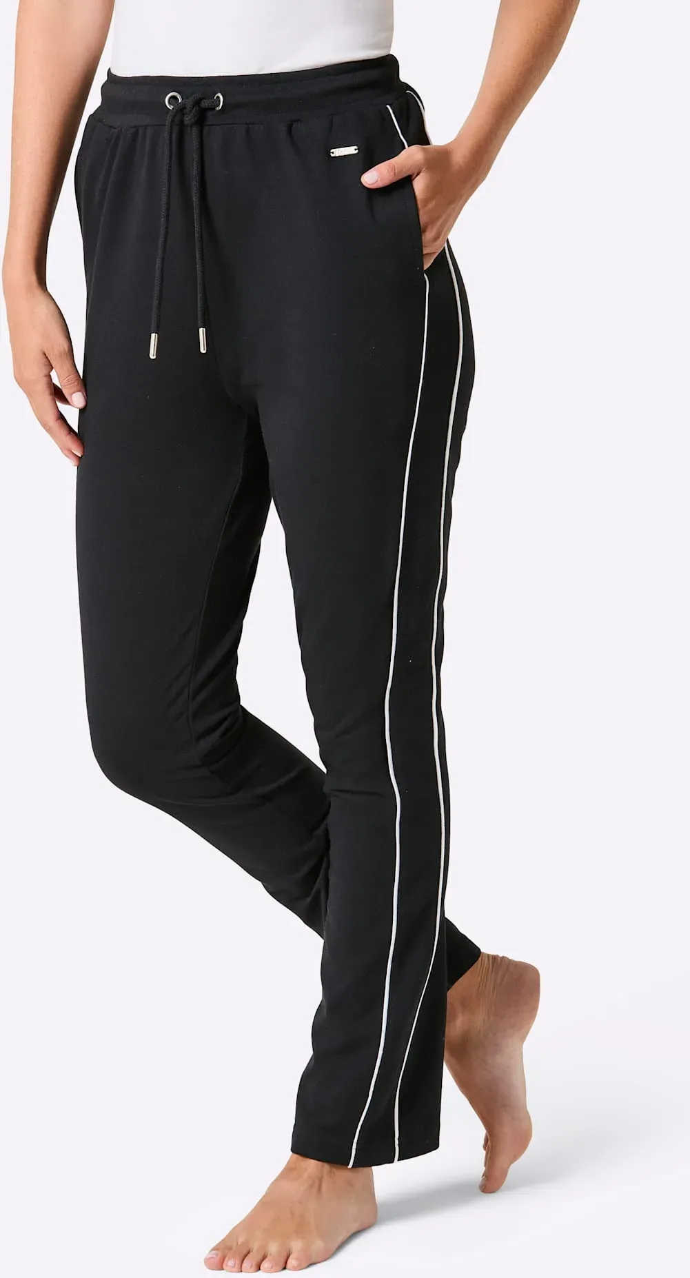 Jogginghose FEEL GOOD, Herren, Gr. 52/54, Normalgrößen, schwarz, weiß, 60% Baumwolle, 40% Polyester, unifarben, Hosen Jogginghose