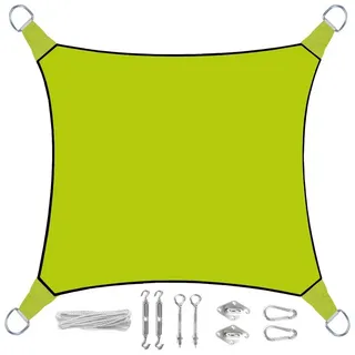 Perel Sonnensegel Quadratisch 3,6m Farbe Grün mit praktischem Ösen Montagekit - Sonnenschutz für Ihren Garten/Balkon!