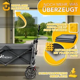 TRESKO Tresko® Bollerwagen Faltbar mit Dach Anthrazit, Kühlfach & Seitenrollos Handwagen max. belastbar bis 150kg Transportwagen mit Vollgummireifen & Feststellbremsen (vorne & Hinten) Und 3-punkt-gurt