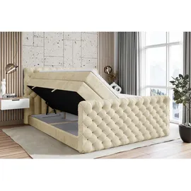 altdecor Boxspringbett mit Matratze, Topper, Polsterbett mit, Bettkasten BOXI8-Z KING | Beige Holzwerkstoff, Höhe ca. 20 cm 140x200 cm, Schlafzimmer, Betten, Boxspringbetten