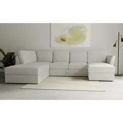 Wohnlandschaft HOME AFFAIRE "Lavars Schlafsofa", braun (latte), B:310cm H:90cm T:226cm, 53% strukturiertes Polyester, 47% Polyester, Sofas, mit Bettfunktion und Stauraum, in zwei verschiedenen Bezugsqualitäten