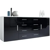 Vladon Sideboard, Schwarz Hochglanz, 166x72x35 cm, Wohnzimmer, Kommoden &