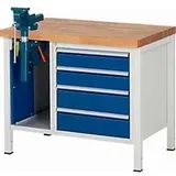Werkbank Modell 8185, 4 Schubladen, Schrank mit Einschiebetür, inkl. Schraubstock, B 1000 x T 700