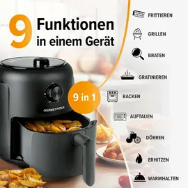 GOURMETmaxx Heißluftfritteuse mit 2,3 Öl | 1000 Watt | inkl. Timer, & 8 Funktionen | Schwarz