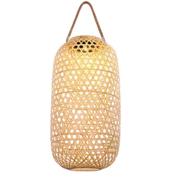Solarleuchte Korbgeflecht Stehleuchte Bambus Außenlampe Solarlaterne, hinstellen aufhängen, LED warmweiß, DxH 22,5x56,5 cm