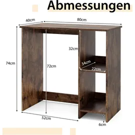 Costway Kleiner Schreibtisch, 2 Fächern, PC-Tisch, Bürotisch für kleine Räume, 80 x 40 x 74 cm Braun