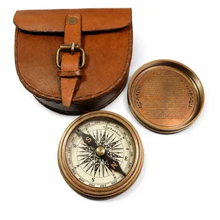 Authentischer Vintage-Stil Messing Taschenkompass mit Lederetui, rustikale Vintage-Heimdekoration, Geschenke