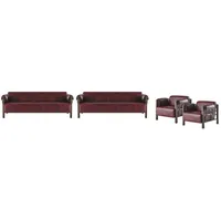 JVmoebel Polstergarnitur Ledersofas Holz 3-Sitzer Sessel Bordeaux Modern Leder Couch Vintage, (4-tlg., Sofa-Set 4tlg (2x 3-Sitzer + 2x Sessel), Made in Europa rot