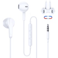 Für 3,5mm in Ear Kopfhörer mit Kabel Mikrofon und Lautstärkeregler Magnetisch Stereo Kompatibel mit Android Handy Sam-Sung Galaxy So-ny Hua-wei Xiao-mi Computer Laptop PC Weiß