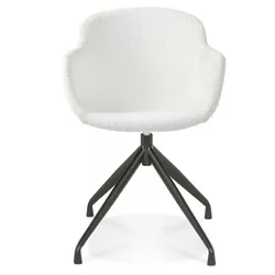 Drehstuhl mit Armlehnen aus Metall und Bouclé Stoff  Bürostuhl mit ergonomischer Rückenlehne  Skandinavischer Stil  Kadima Design