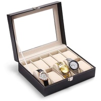 TKSE Uhrenbox, Uhren Aufbewahrungsbox, Uhrenbox Holz, 10 Gitter Leder Uhrenbox Vitrine Box Schmuckkollektion Aufbewahrungsorganisator Armbanduhr Box