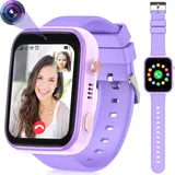 (Lila)Kinder-Smartwatch 4G mit GPS und Telefon, Smartwatch Kinder mit WLAN-Videoanruf-Kamera SOS, IP67 Wasserdichte Kinder-Smartwatch mit GPS-E... - Lila