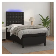 vidaXL Boxspringbett mit Matratze & LED Schwarz 140x200 cm Kunstleder