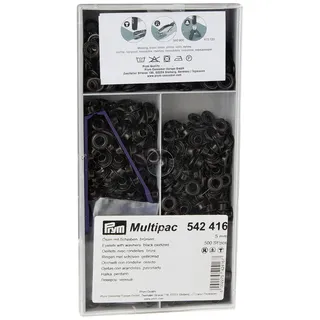Prym 1 542416 Ösen und Scheiben MS 5,0 mm, Brass, schwarz, 5 mm Innen Ø, brüniert, 500 Stück
