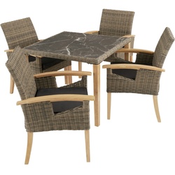 TECTAKE Rattan Tisch Tarent mit 4 Stühlen Rosarno