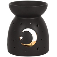 Schwarzer Teelichthalter mit Mond & Sterne für Duftöl oder Duftwachs