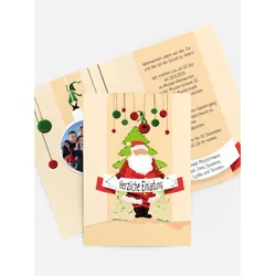 Foto Weihnachtseinladung selbst gestalten mit Spruch und Fotos im Onlinedesigner bei Meine-Kartenmanufaktur.de