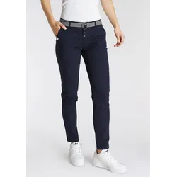 Chinohose DELMAO, Damen, Gr. 40, N-Gr, blau (marine), Twill, Obermaterial: 98% Baumwolle, 2% Elasthan, unifarben, casual, bequem knöchellang, Hosen, mit passendem Gürtel ---NEUE MARKE, Topseller
