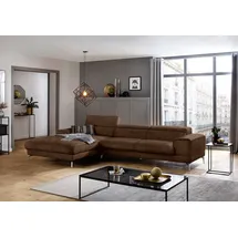 W.Schillig Ecksofa "piedroo, Designsofa mit tollem Sitzkomfort, elegant und bequem, L-Form", braun (chocolate s37), B:343cm H:70cm T:193cm, Stoff S37 (100% Polyester): Luxus-Microfaser in Lederoptik, Sofas, Ecksofa, Kopfteilverstellung, wahlweise mit