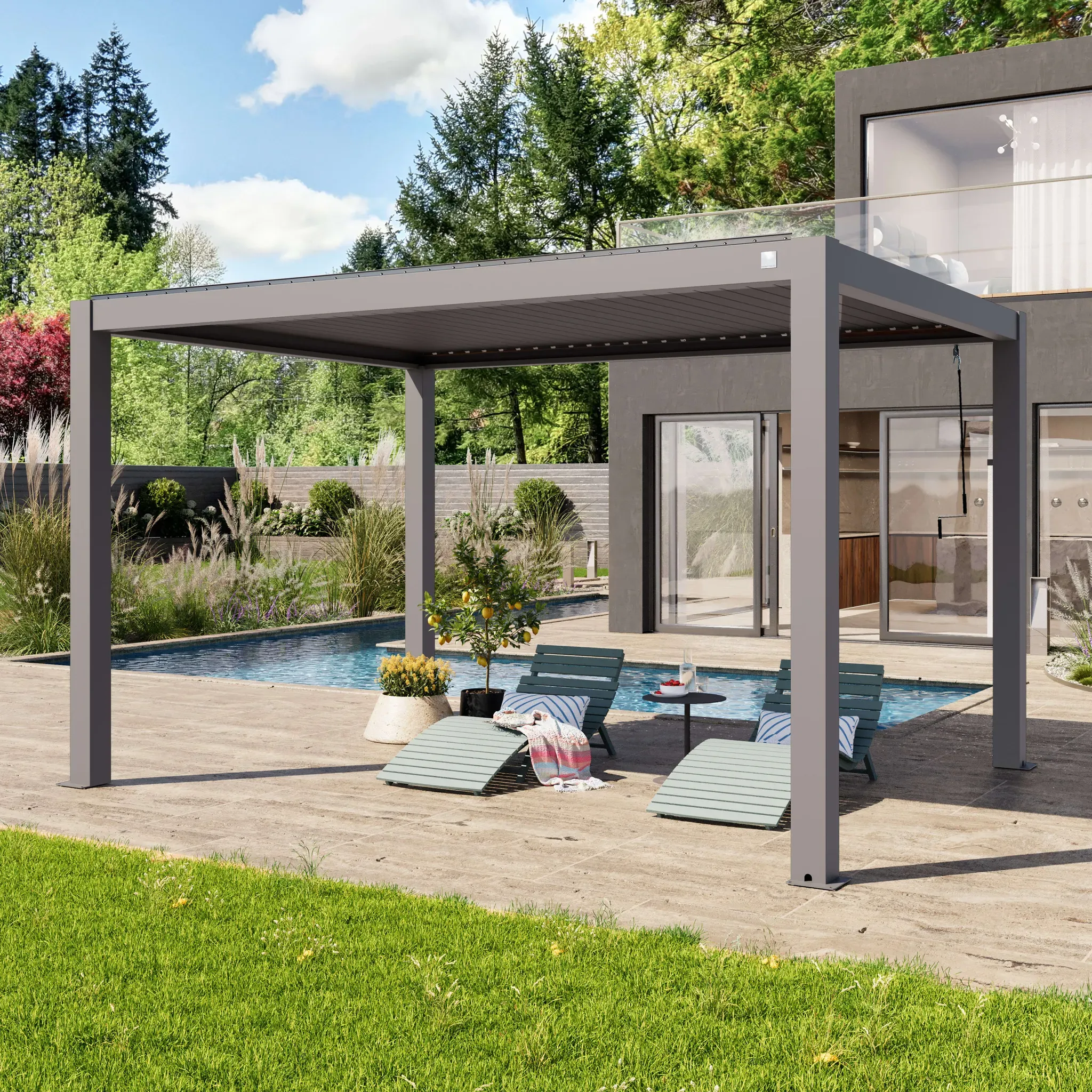 PRIMEYARD  Pergola 3x4m, tetto lamellare, grigio perla - (400116)