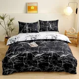 Luofanfei Bettwäsche 220x240 Baumwolle Schwarz Weiß Marmor Optik Bettwäsche Set Doppelbett Marmor Bettbezug 240x220 und 2 Kissenbezüge 80x80 cm mit Reißverschluss Weich und Bügelfrei