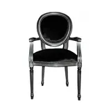 Casa Padrino Barock Esszimmer Stuhl mit Armlehne Schwarz / Silber - Designer Stuhl - Luxus Qualität