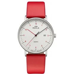 UMR Ruhla Armbanduhr Classic 30434 Edelstahl Lederband rot