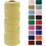 MOMAHUA 2mm Gelb Makramee Garn, 100m Makramee Baumwollgarn 2mm/3mm, Baumwollkordel Natur, Baumwoll Bastelschnur für Basteln Stricken Boho Deko DIY Handwerk Wandbehang Wohnzimmer Balkon
